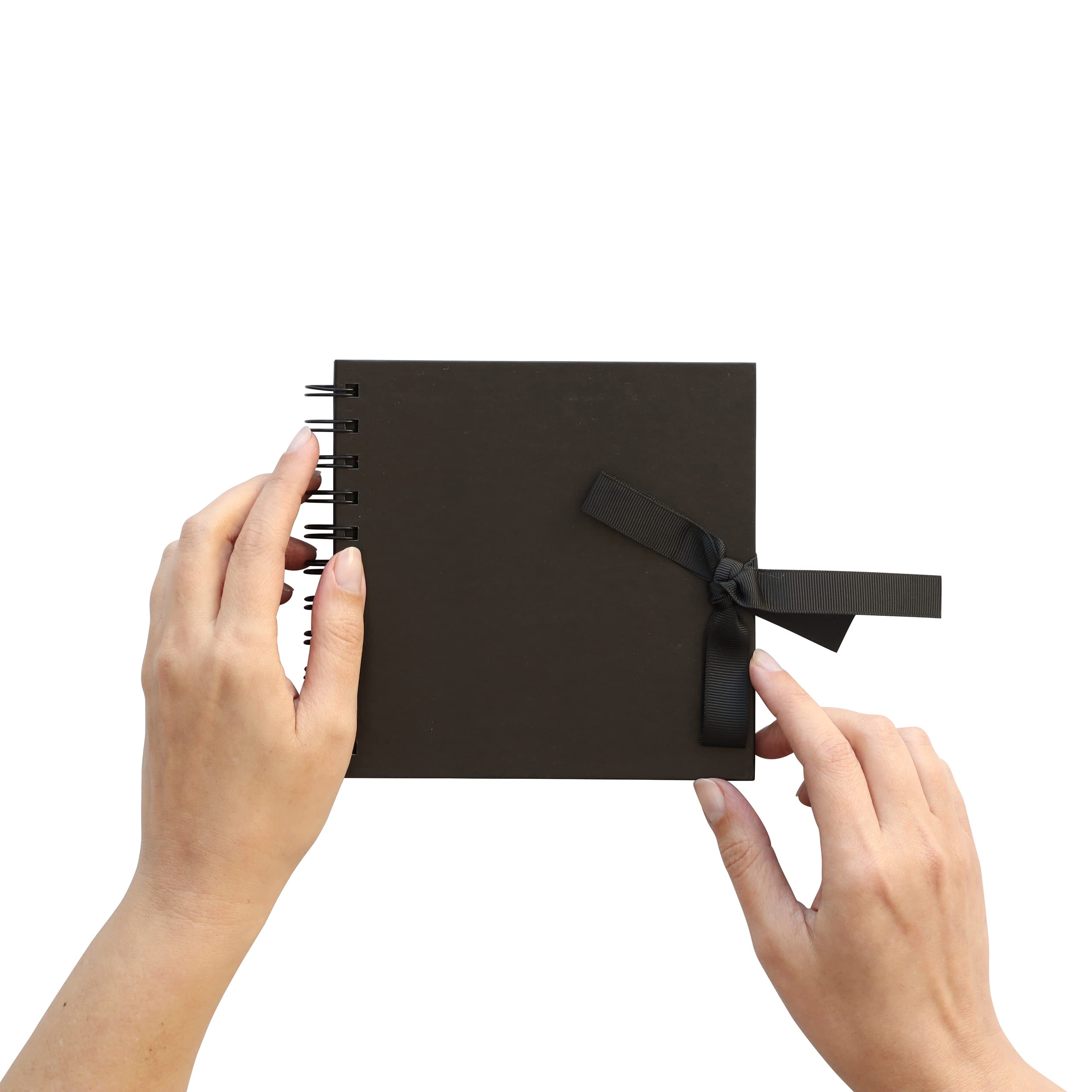 6" Square Kraft Paper Scrapbook Photo Album Book Spiral Bound Ribbon Tie 6 x 6 black