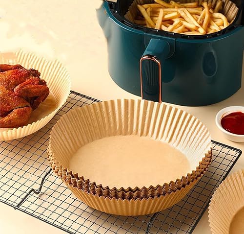 Miniatura 7 de Forros de papel pergamino para freidora de aire, 50 piezas de papel pergamino redondo antiadherente, resistente al aceite, desechable de grado