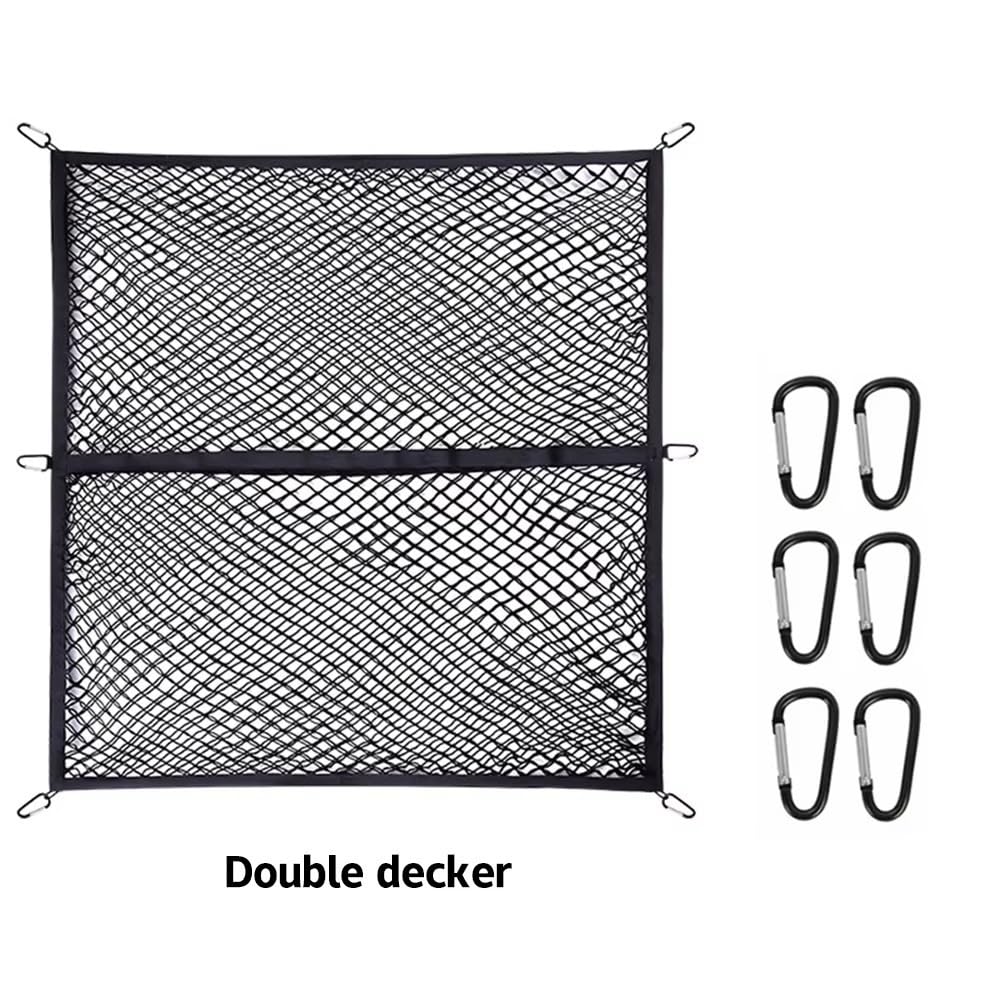 Rete di Carico Elastica Alta 1,2 * 1,2 M per Camioncino Bagagliaio Fissa Strumento Stoccaggio per Bagagli per Auto Rete Portaoggetti Tasca Organizer(Double Layer)