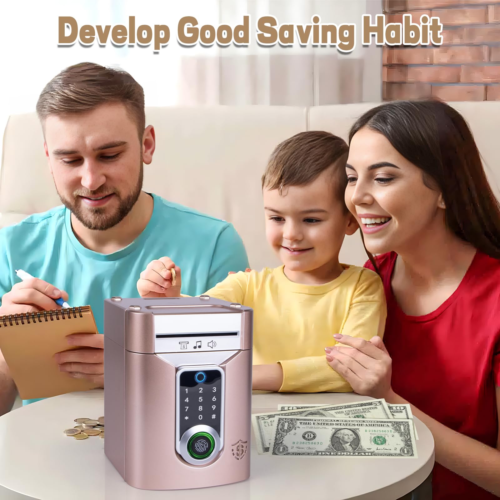Refasy Touchscreen Piggy Bank ATM Bank Toy for Kids Age 3-12, Electronic Money Bank Coin Bank with Music Kids Safe Birthday Xmas Gifts Toys for 3 4 5 6 7 8 9 10 11 12 Year Old Boys Girls (Rose Gold)