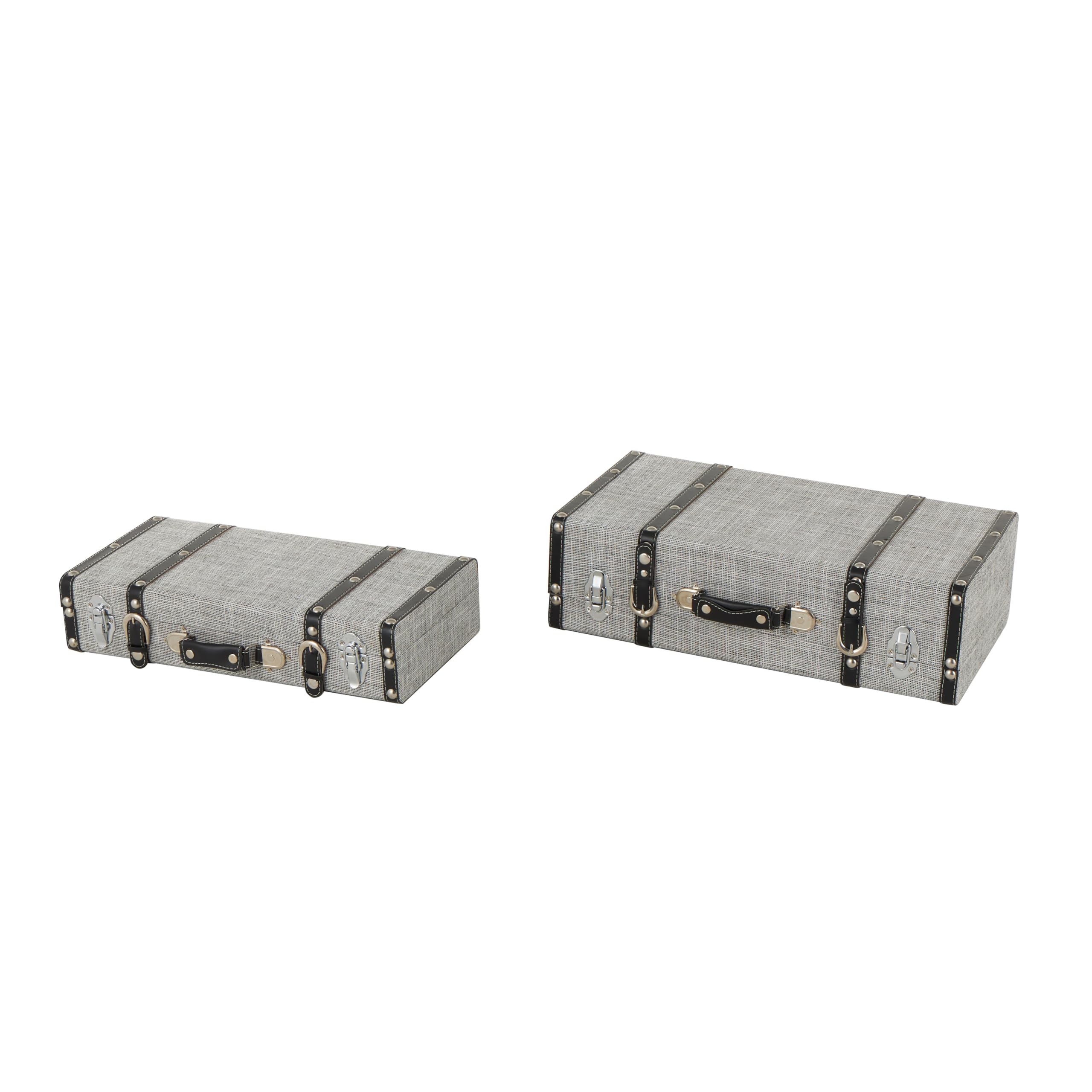 deco 79 Fabric Decorative Trunk Woven Storage Decorative Large Boxes with Silver Latches and Buckles, Set of 2 Storage Trunks 21", 19" W, Gray