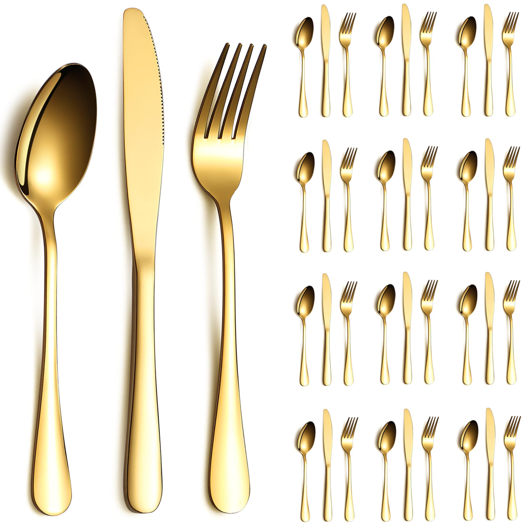 Gold Silverware Set 36 Pieces Service for 12, Stainless Steel Titanium Gold Flatware Set include Knives Spoon Forks Set, Silverware Set, Serving Utensil Set
