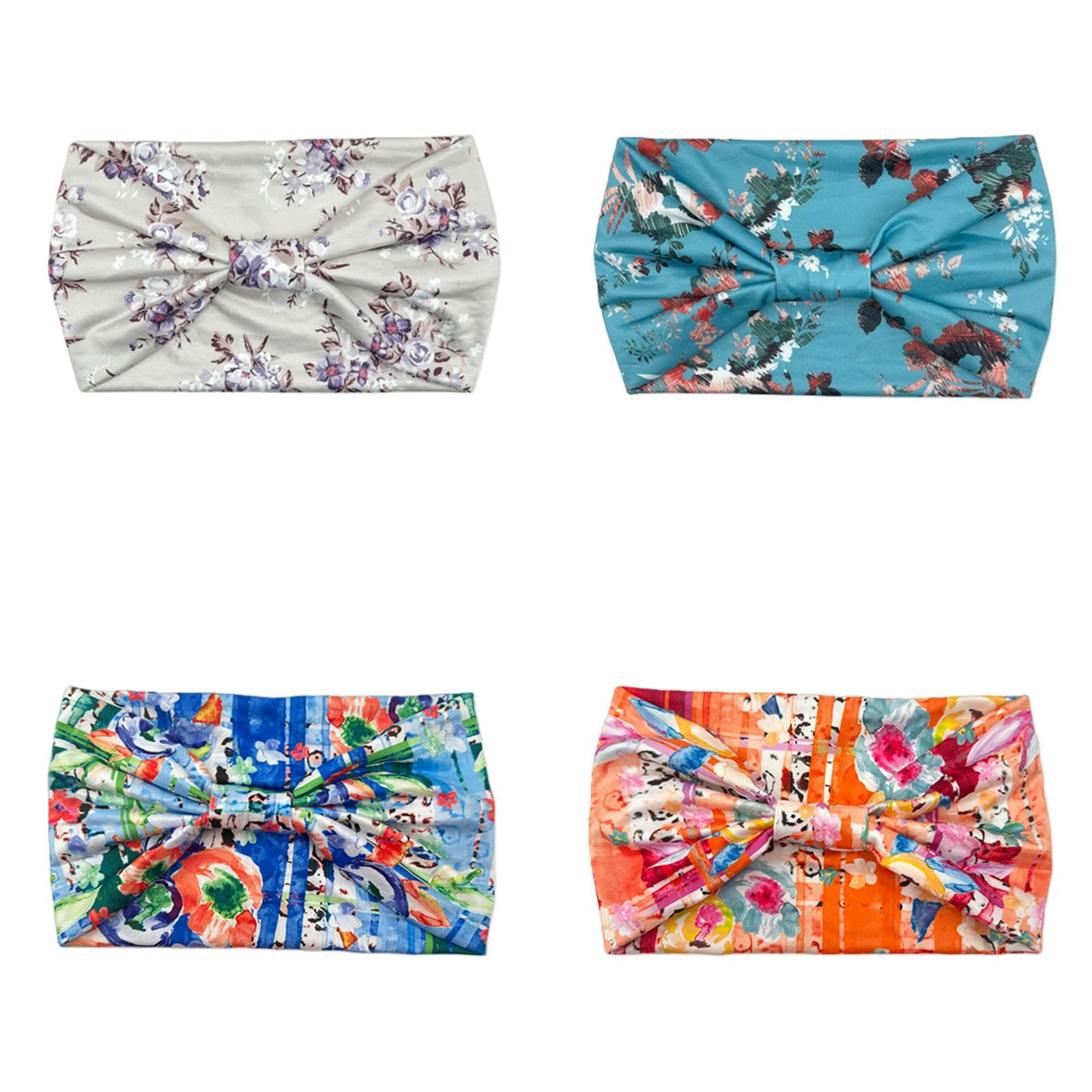 CYUCHENC wide headband 4 Pack Fashion Printed Elastic Knotted Brim Rose Flower Yoga Sports -4-four