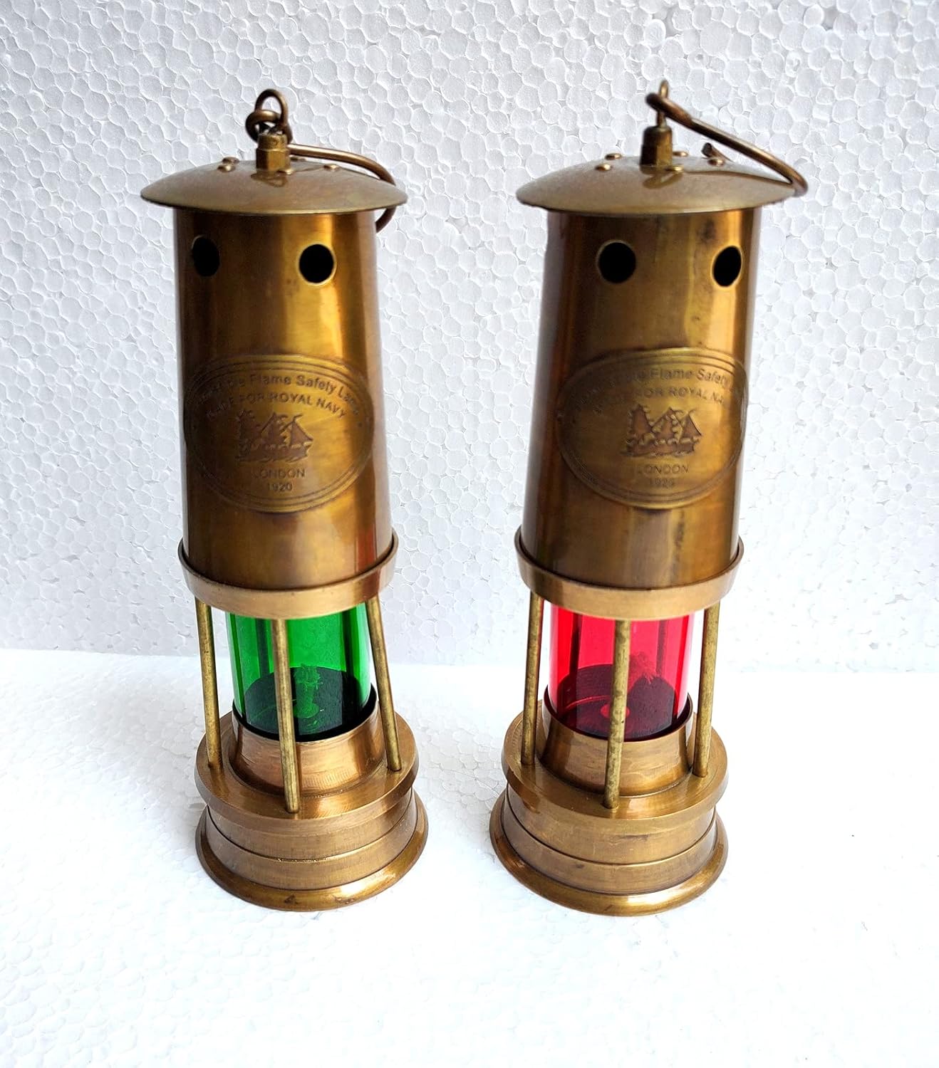 2 Piece Brown Antique Size 12 Inch Approx Height Antique Brown Brass Minor Oil Lamp Ship Boat Lantern Home Decorative
