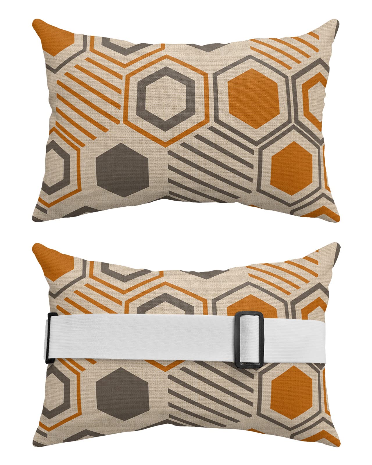 4 Packs Geometric Outdoor Chaise Longue Throw Pillow Covers Waterproof with Elastic Band,Beach Pool Lumbar Pillowcase Cushion Sham With Hidden Zipper,Modern Abstract Orange Grey Farmhouse Burlap 12x20