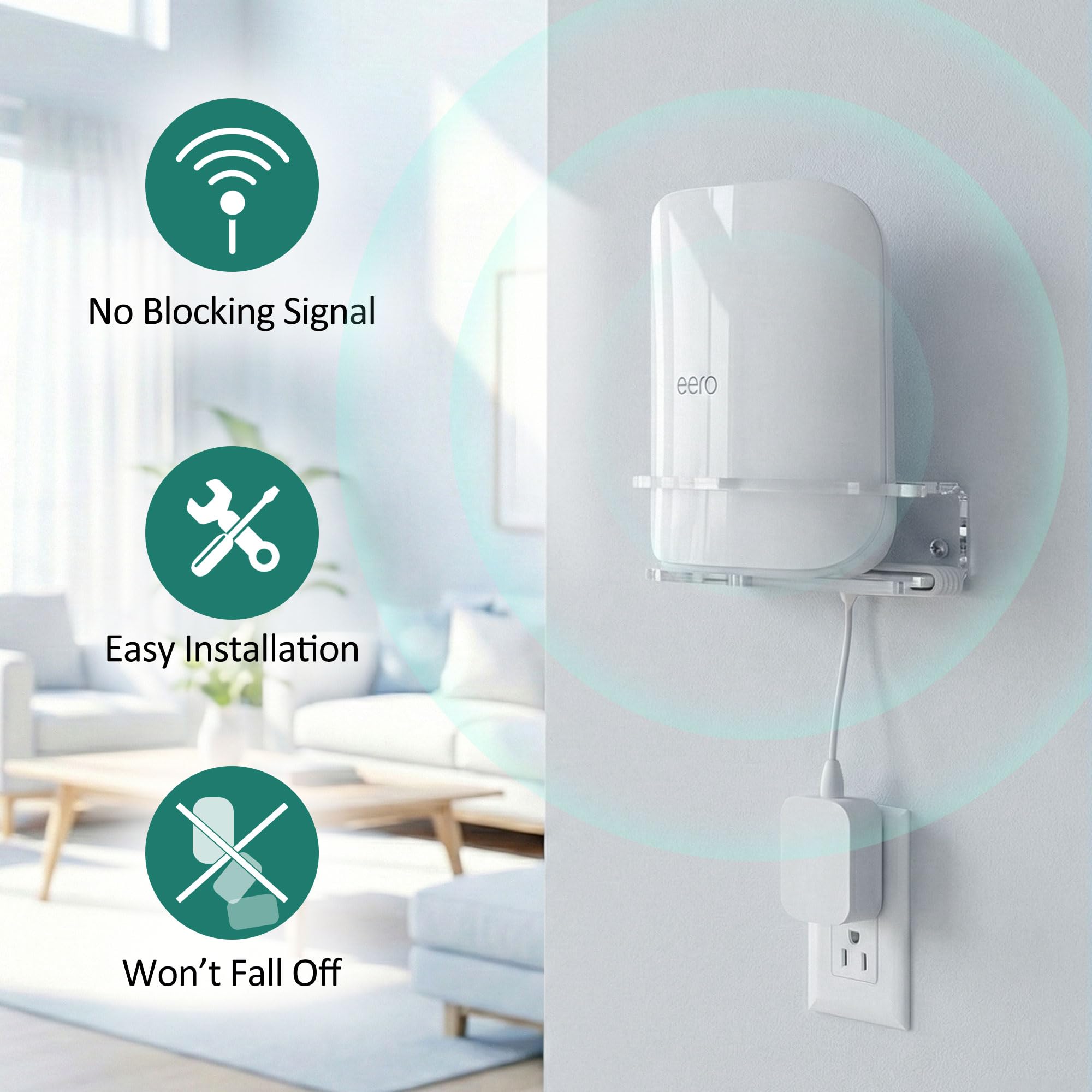 HomeMount Lot de 2 supports muraux pour routeur eero Pro 7, support mural en acrylique transparent avec anneau de protection sécurisé, support WiFi peu encombrant pour la maison et le bureau