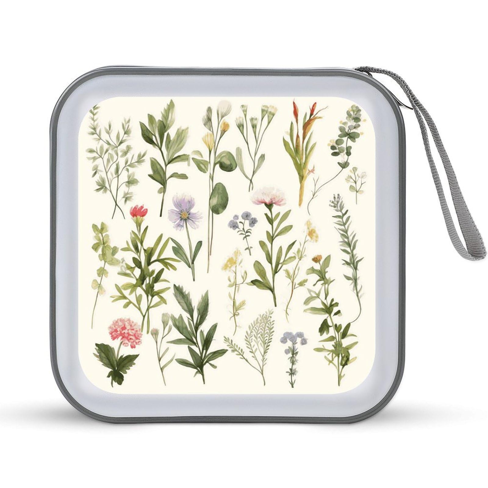 JTREHY Season Watercolors of Herbs Flowersb CD Case 40 Capacity CD/DVD Case Holder Disc Storage Organizer Wallet Bag Portable Zipper CD Case Holder for Car Home Office Travel