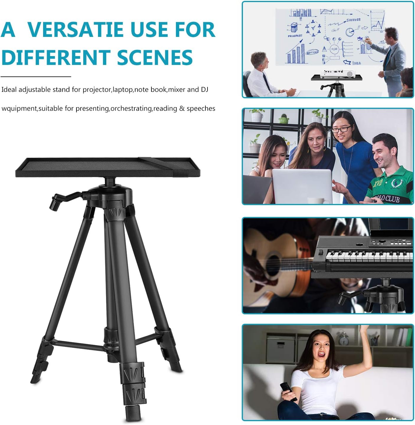 Neewer Aluminum Tripod Projector Stand, Adjustable Laptop Stand, Computer Stand with Plate and Carry Bag, Adjustable Height 18-47.6inches for Projectors/Laptops/Photography/DJ Equipment (Black)