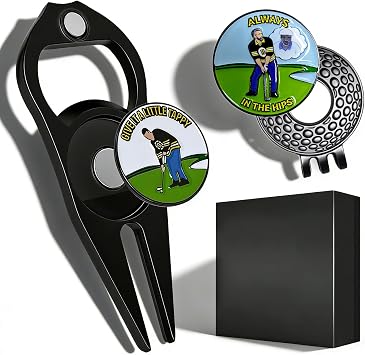 Funny Golf Divot Tool and Ball Marker with Magnetic Hat Clip set, Personalized Happy-Gilmore Golf Markers for Putting Green, Special Golf Gift in Black Box for Men Birthdays, Fathers Day, Holidays