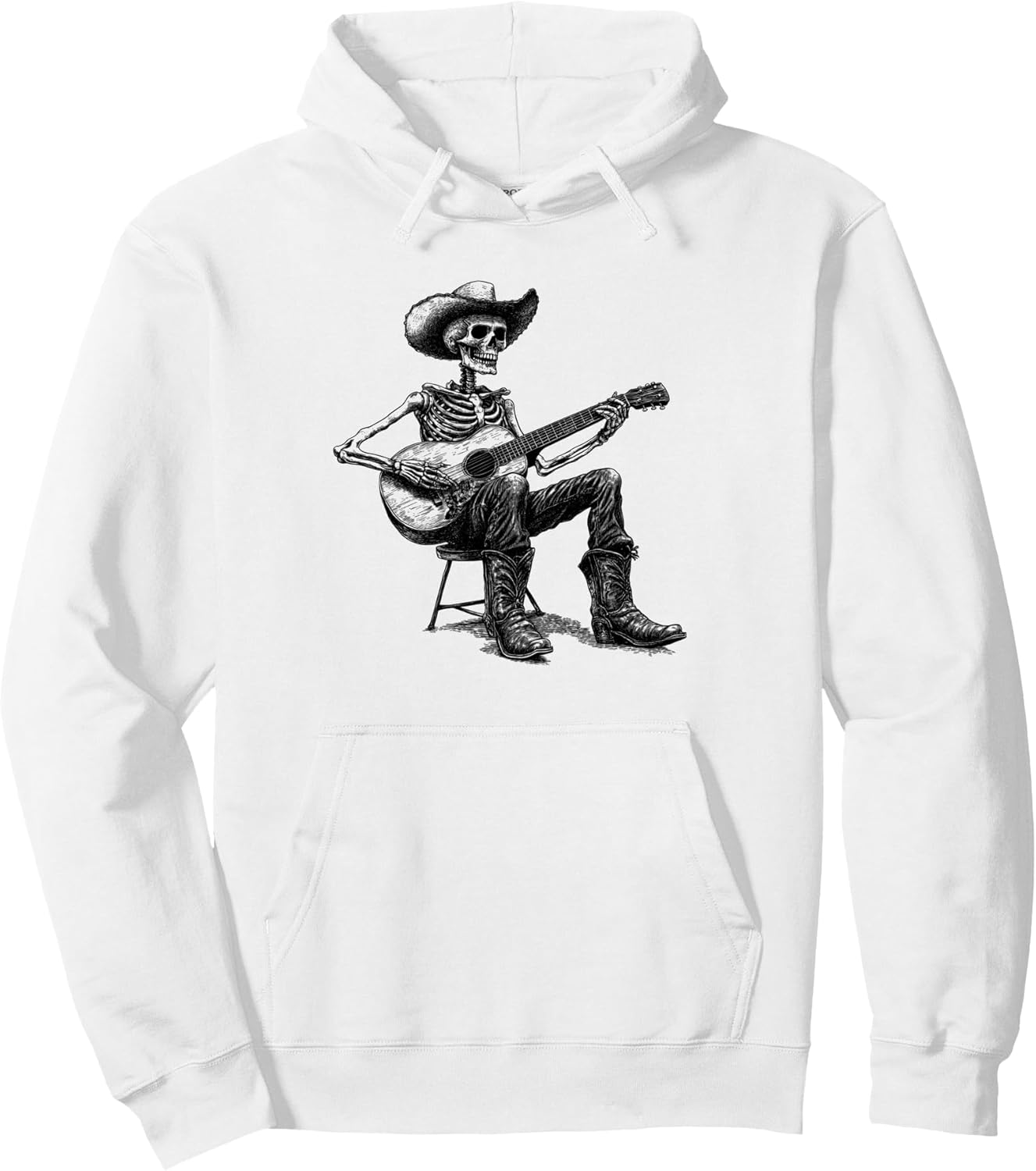 Vintage Western Cowboy Skeleton Playing Guitar Country Music Pullover Hoodie