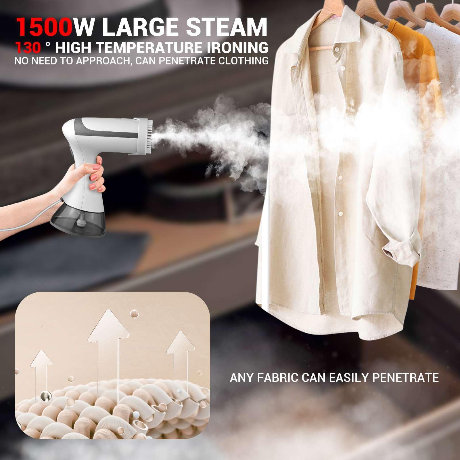 Vertikaler Dampfbügeleisen, 1600 W, tragbar, hohe Leistung für Zuhause, Büro, Reisen, Wassertank mit großer Kapazität von 400 ml, Reise-Dampfsteamer, Weiß
