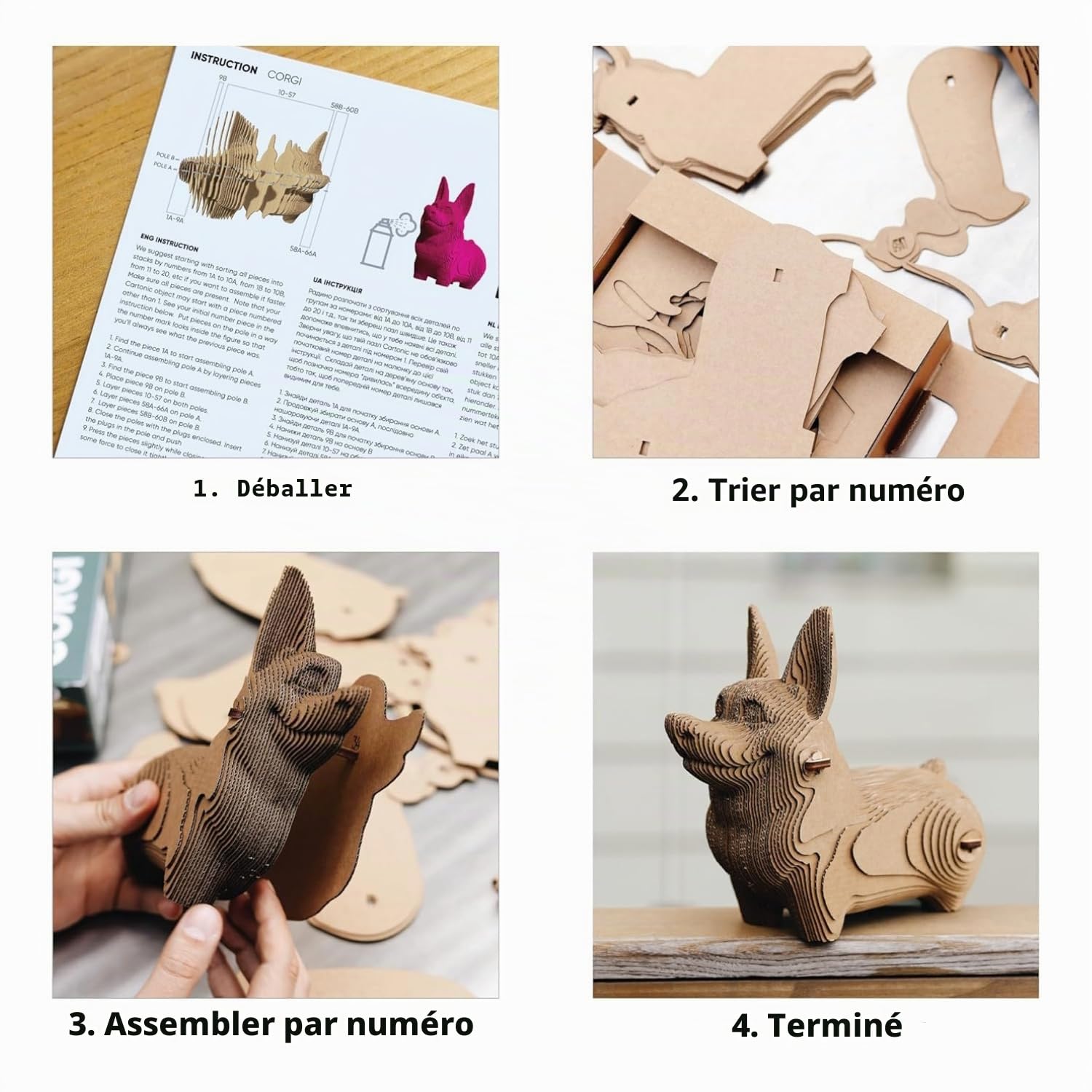 Chien Corgi Puzzle 3D en Carton – Maquette à Monter | 70 Pièces, 21 × 18 × 9 cm – Kit Sculpture DIY à Peindre, Matériaux Recyclés, Ados & Adultes, Idée Cadeau Déco