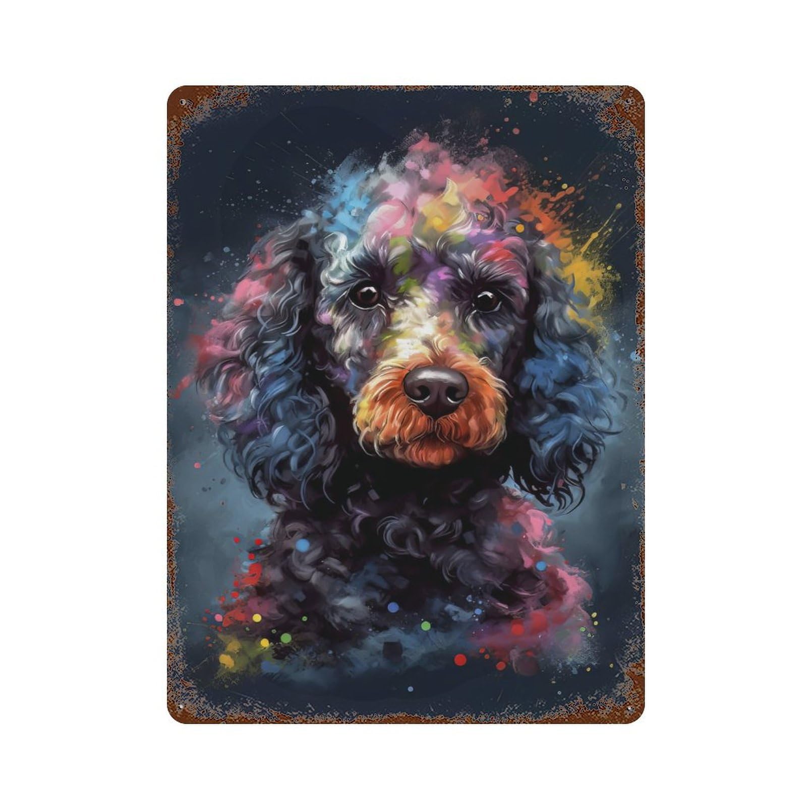 Decorative Tin Sign with Poodle Painting Design 15.7"x11.8", for Farmhouse, Kitchen And Entryway Decor, Old School Wall Decor