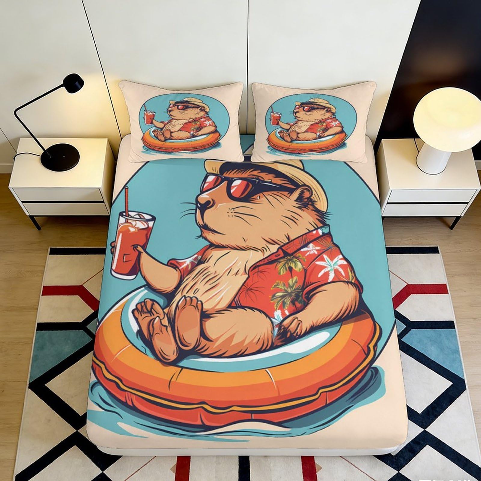 3D Printed Surfing Marmot Fitted Sheet Microfiber Elastic Hem Bedroom Set Surf Animal Mattress Fitted Cover Non-Slip Washable for Adults 200x200x25cm 90x200x25cm