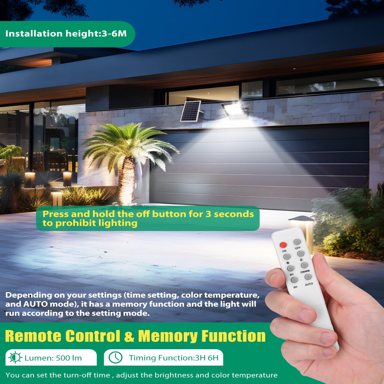 Aigostar - Foco solar exterior con mando a distancia,50W,regulable 3000/4000/6500K.Panel solar y batería de gran capacidad.Cable de 2m.Uso interior/exterior IP66: jardín,patios,garaje,2 piezas