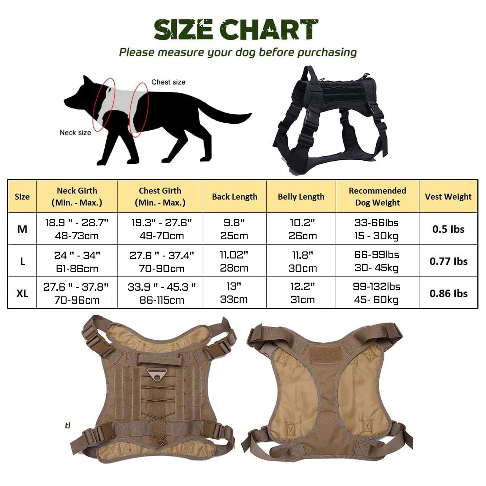 Pettorina Militare Tattica + Guinzaglio Per Cane, Pettorina Tattica Media E Grande Per Cani,Gilet Militare Per Cani Con Maniglie,Per Addestramento Passeggiate E Cani Lavoro,Cp,XL