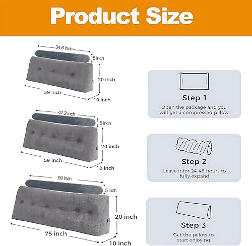 Vista 7 de Cabecero de cama individual, cojín triangular tipo cuña con cojín de cuello, cojín de apoyo para la espalda con funda extraíble y lavable para cama