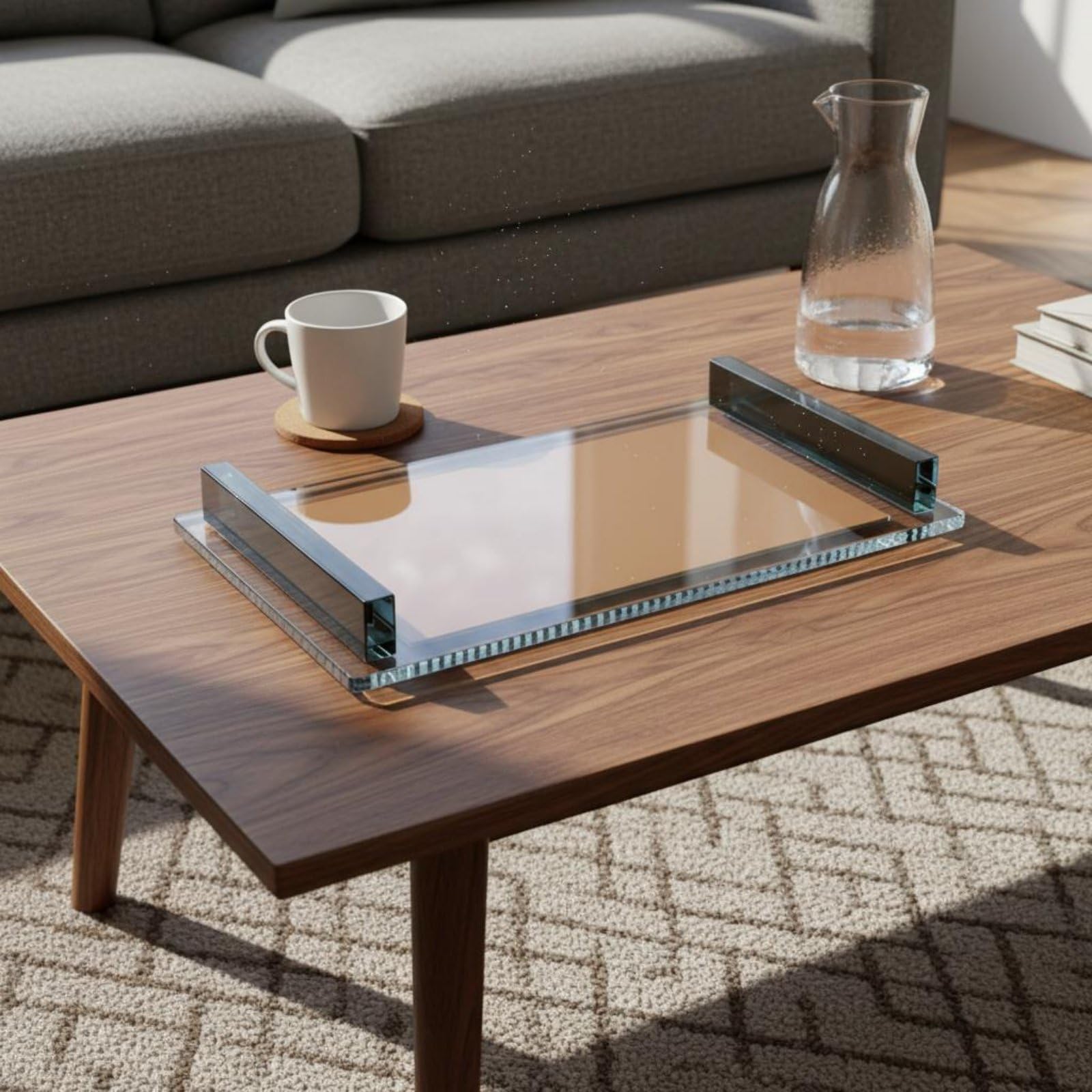 Bandeja Rectangular de Vidrio Transparente Moderno Bandeja de Rectangular Acabado Electrochapado Decoración del Hogar para Entrada