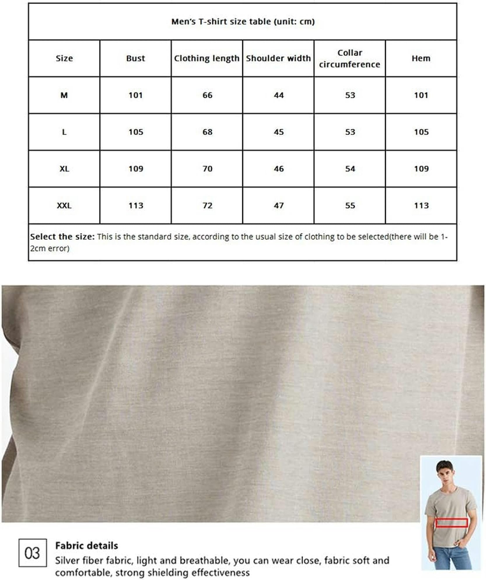 T -Shirt Maschile, Fibra d'Argento, Abbigliamento Protettivo per Radiazioni Elettromagnetiche, Protezione del Computer/Telefono Cellulare/TV EMF
