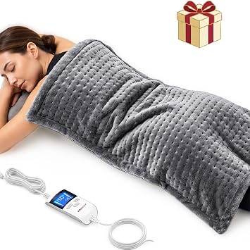 Boncare Ultra Plush XXL Heating Pad for Neck and Shoulder and Back with Auto-Off, Stay-On Warmth Up to 18 Hours, 6 Heat Levels, 12.6 ft Cord for Bed Foot Warmer with Gift Box Cloud Gray, 17"x33"