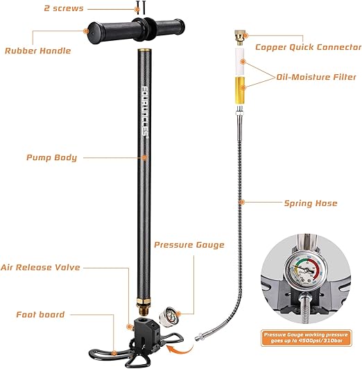 Amazon Com Four Uncles High Pressure Hand Pump 4500 Psi Pcp - Benjamin hand pump diagram