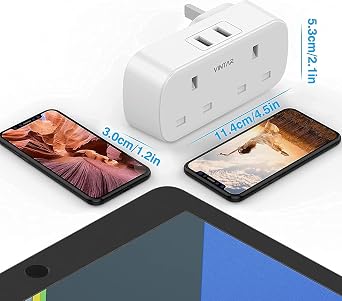 VINTAR Double Plug Adapter uk with 2 USB, 2 Way Plugs Extension Sockets