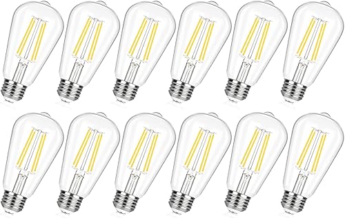 Paquete de 12 bombillas LED Edison vintage equivalentes a 60 W, bombillas LED ST58 de 5000 K, luz blanca diurna de 6.5 W, bombillas de filamento LED