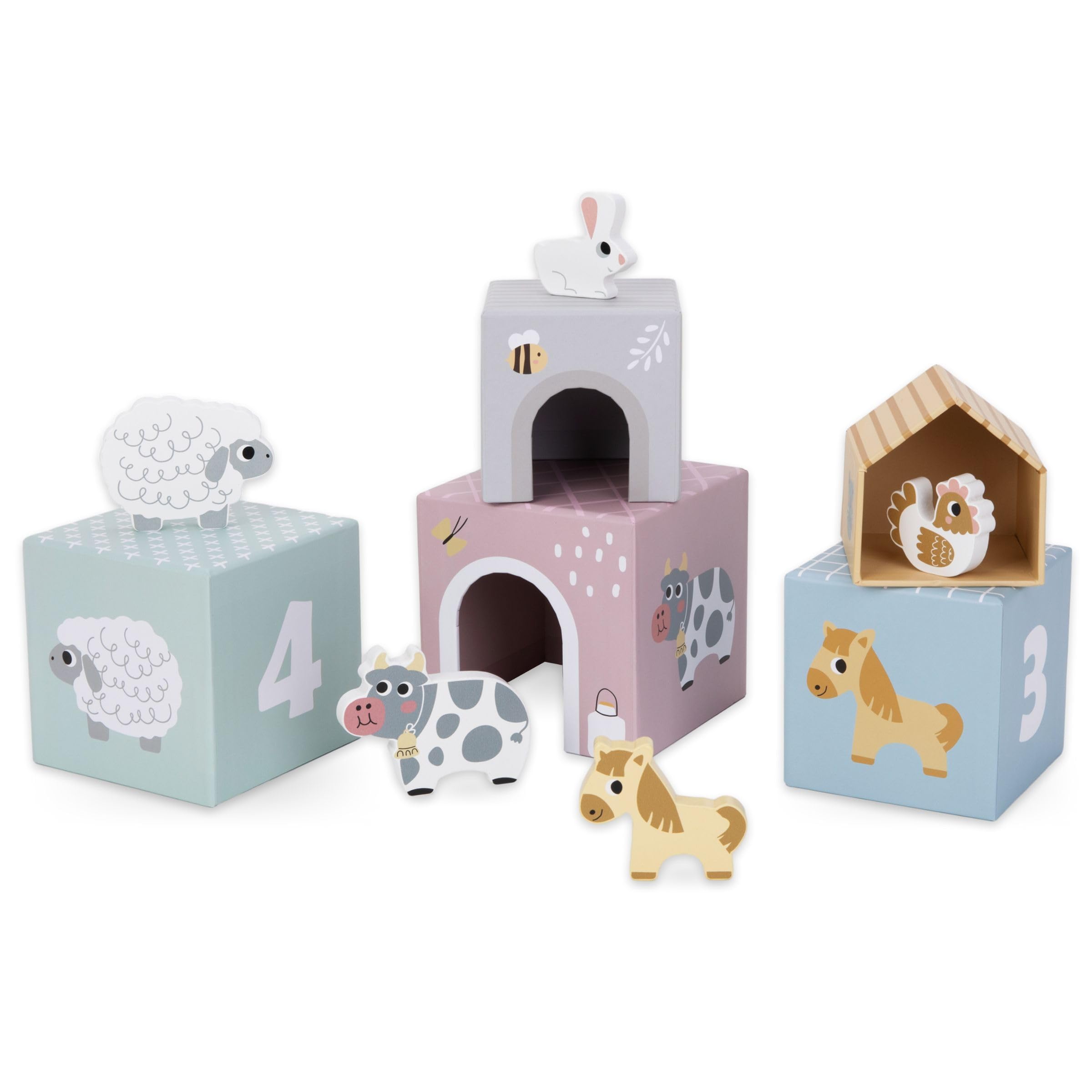 Tour Empilable En Bois Mamabrum – 5 Cubes Avec Animaux, Lettres, Chiffres Et Trieur De Formes – Dès 12 Mois