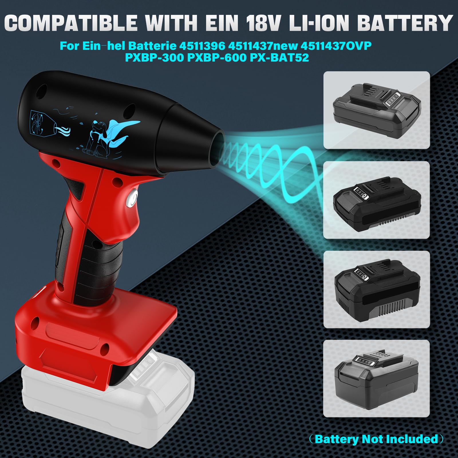 Soffiatore a getto d'aria per batteria Einhell 18 V PXC, 130000 giri/min, senza spazzole, 4 marce, regolabile, mini ventilatore ad aria per giardino, tastiera, cortile, auto