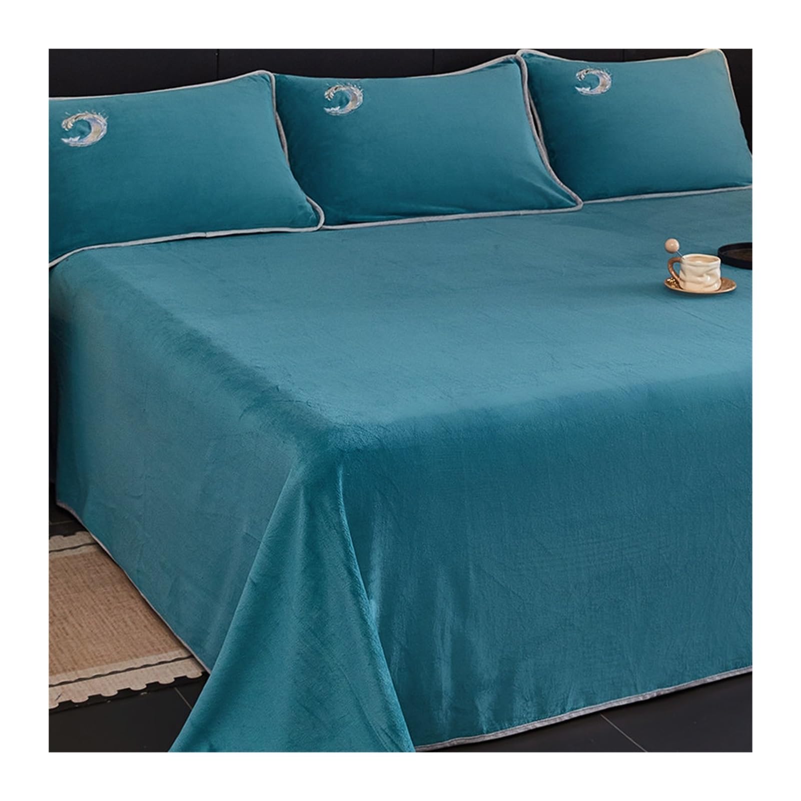 Winter Samt-Bettlaken ohne Gummizug 180x230cm bis 350x250cm Ultraweich Luxuriös Betttuch Plüsch Fleece Flanell Laken for Herbst und Winter(Blue A,245x250cm)