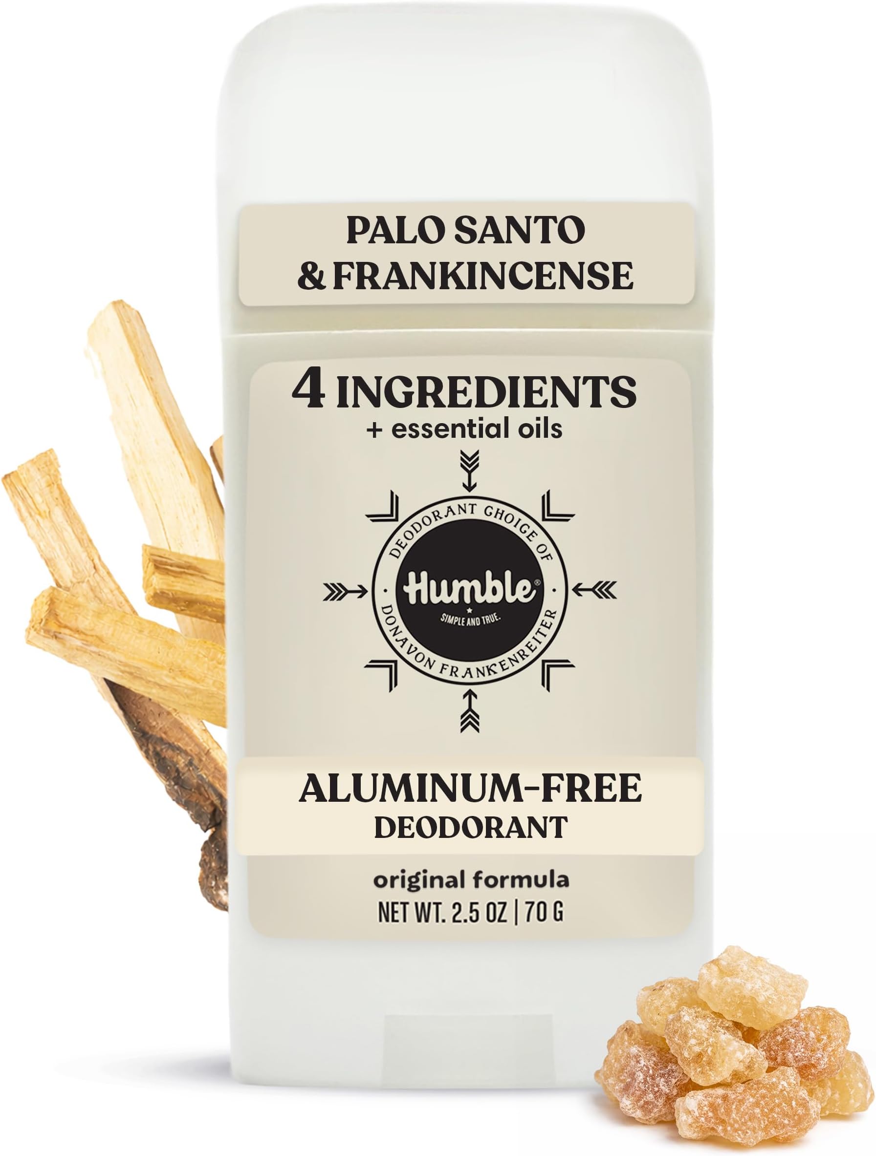 Humble Aluminum-Free Deodorant for Women & Men, Palo Santo & Frankincense - Clean & Fresh Natural Deodorant Stick with Essential Oils for Long-Lasting Odor Control - 1 Pack