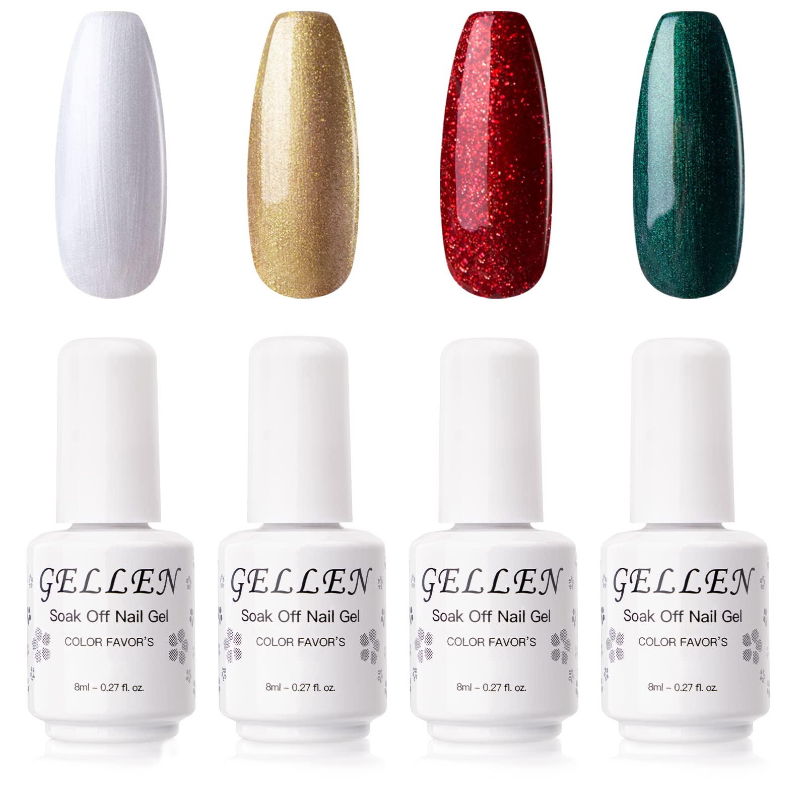 Amazon.com : Gellen Gel Nail Polish Set - 4 Colors Forest Green, Flame Red,  Sparkle Gold, Snow White, Popular Gel Nail Art Colors Home Manicure Kit,  Highlight Color Nail Polish : Beauty