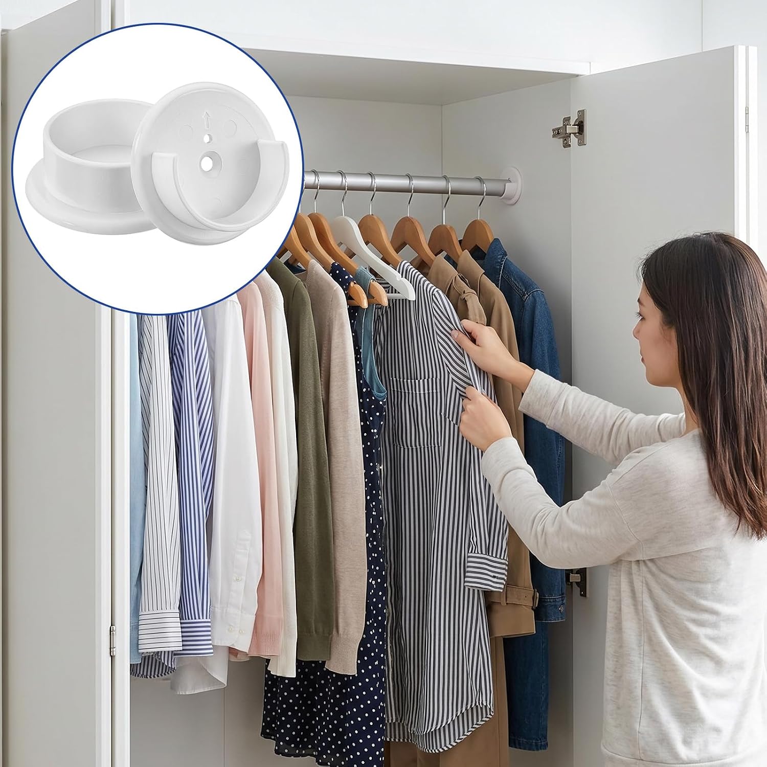 4 PCS Closet Rod Holders, 1-3/8'' Tension Pole Bar Socket Plastic Closet Rod Bracket with Screws, U-Shaped Open Type Sockets Bracket, Heavy Duty Wardrobe Tube Rail Support Brackets for Closets Curtain