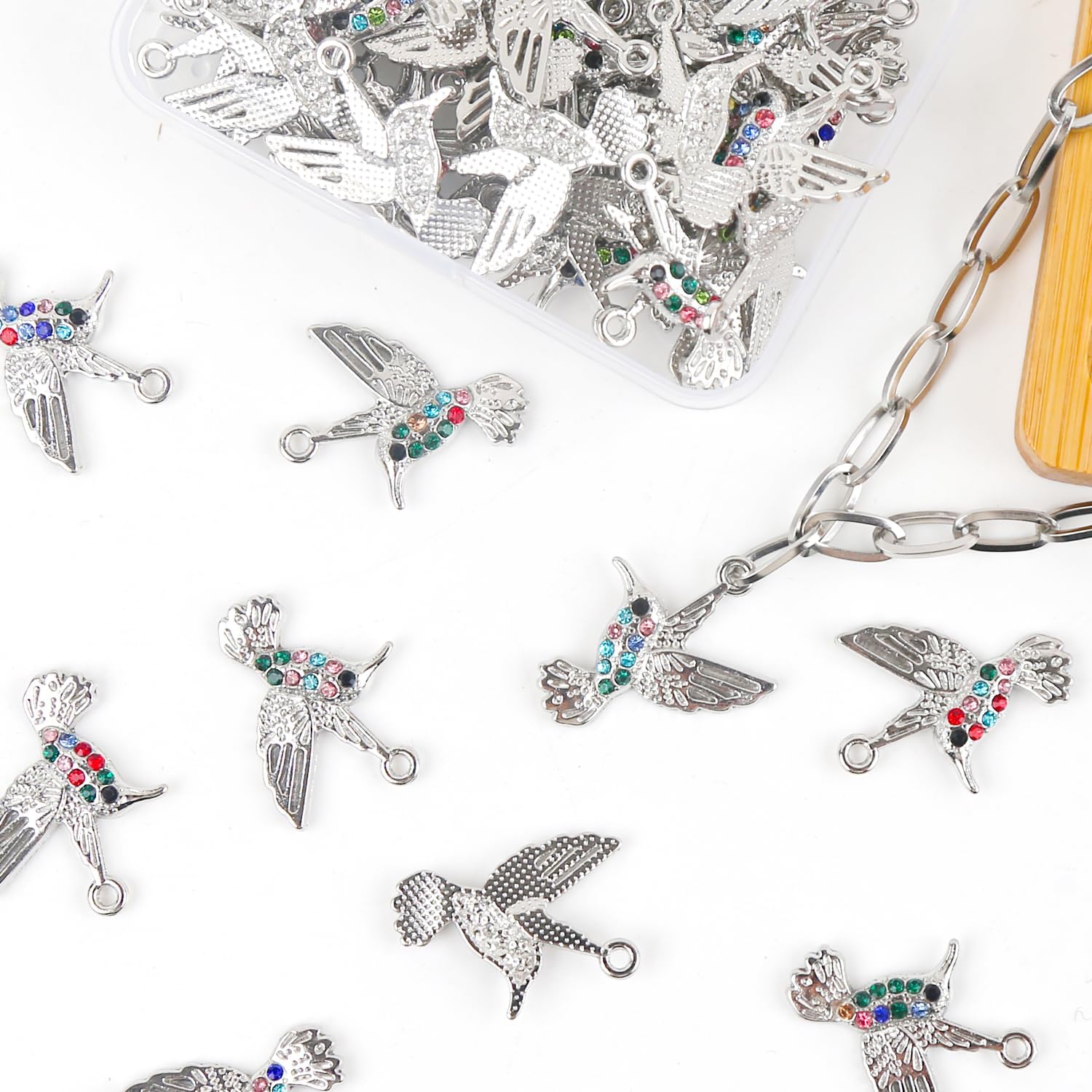 50 Pcs Rhinestone Hummingbird Charms Small Mini Bird Charm Pendant for DIY Jewelry Making Earring Necklace Bracelet - Image 3