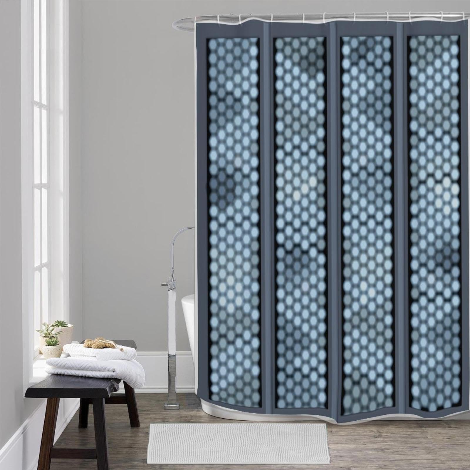 Blauer und Grauer Duschvorhang aus Stoff, weicher Stoff, moderner Hotel-Duschvorhang in Luxusqualität, Badezimmer, maschinenwaschbar, 213 x 182 cm (B x H)