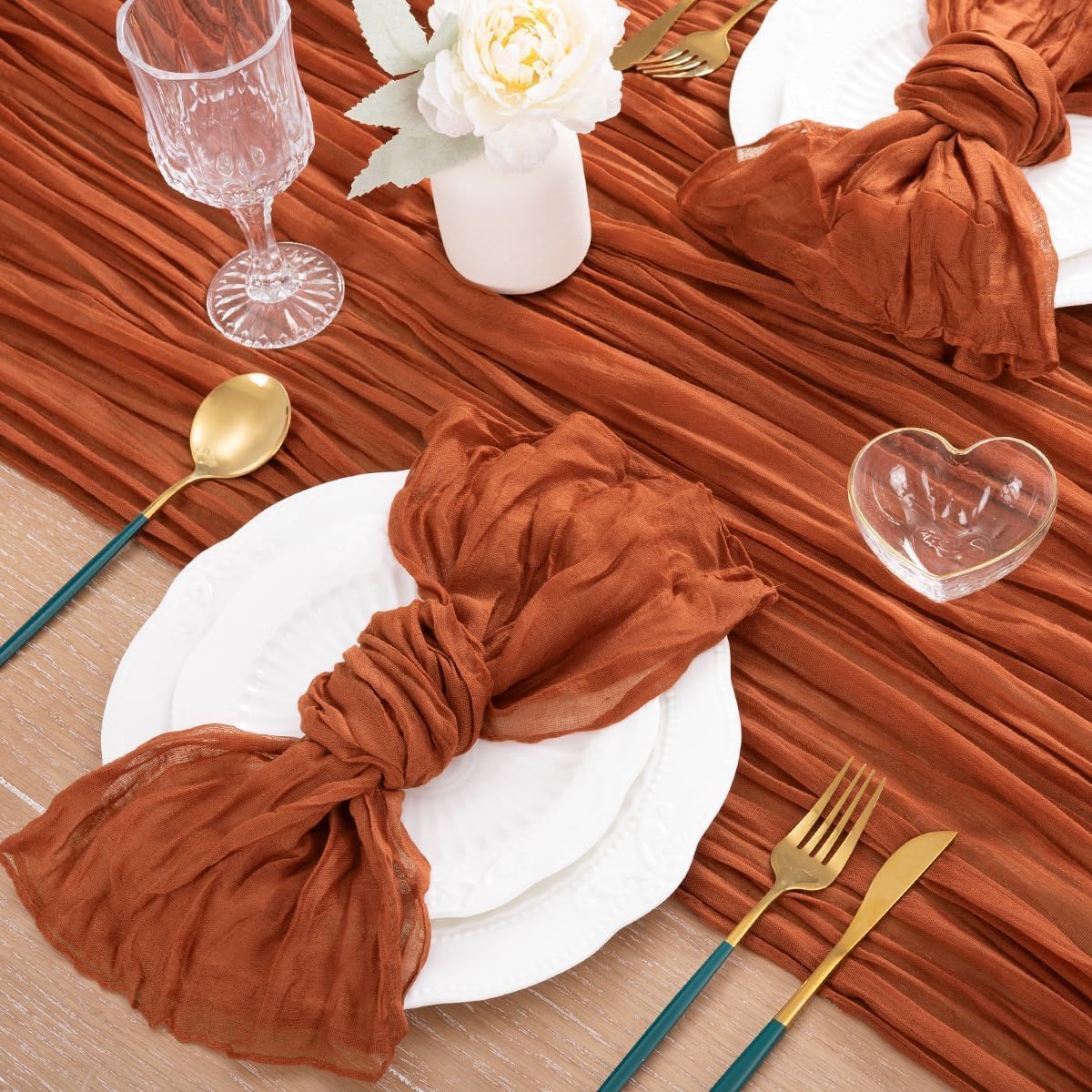 Fall Table Runner Terracotta Cheesecloth Table Runner for Thanksgiving 10ft