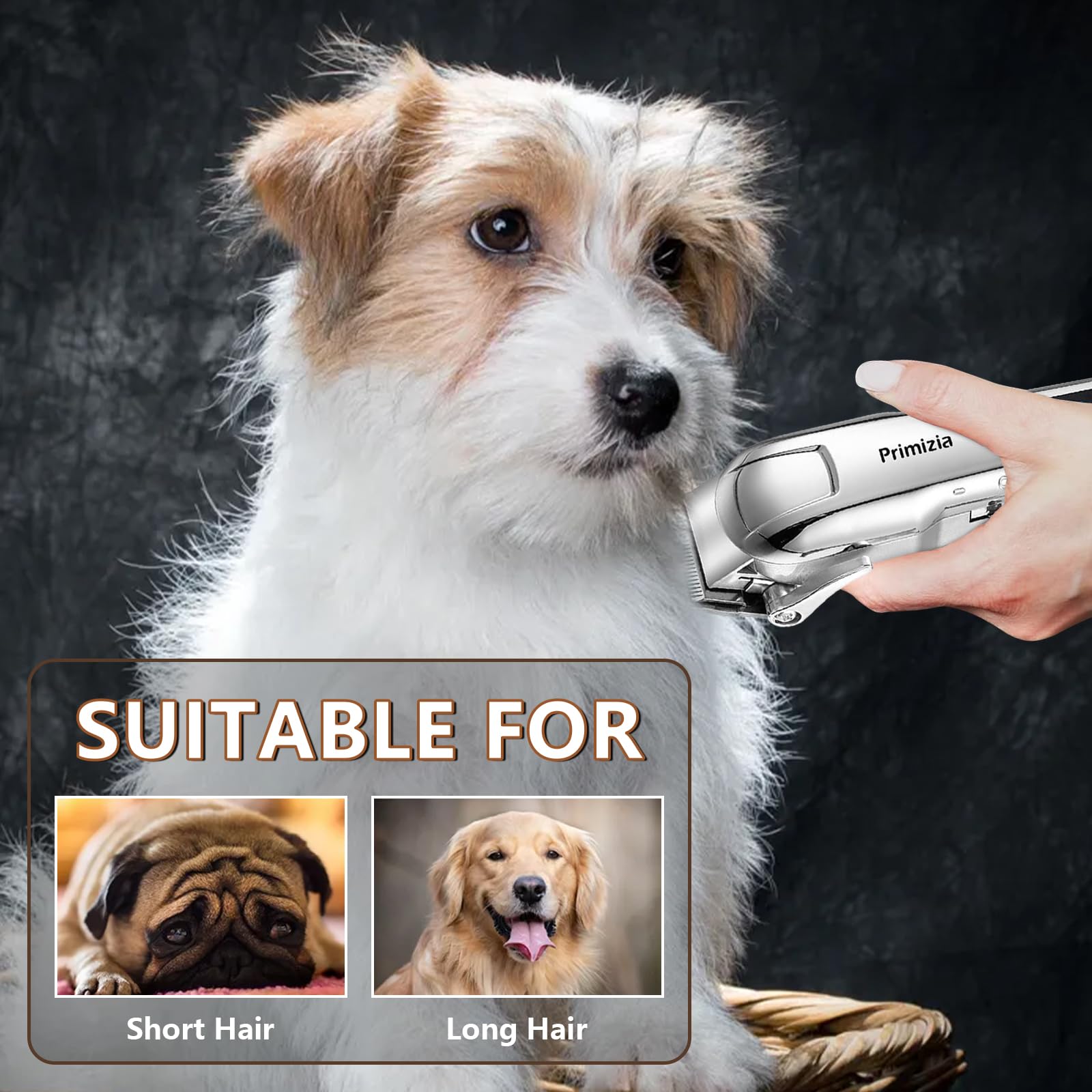 Primizia Maquina de Cortar Pelo para Perros Profesional Inalámbrico,Recargable,Peluquería de Canina,Cortapelos para Perros para Pelo Largo y Grueso,Gris