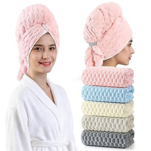 REDKISS 5 Pack Extra Large Hair Towels Microfiber Oversized Hair Towel Wrap