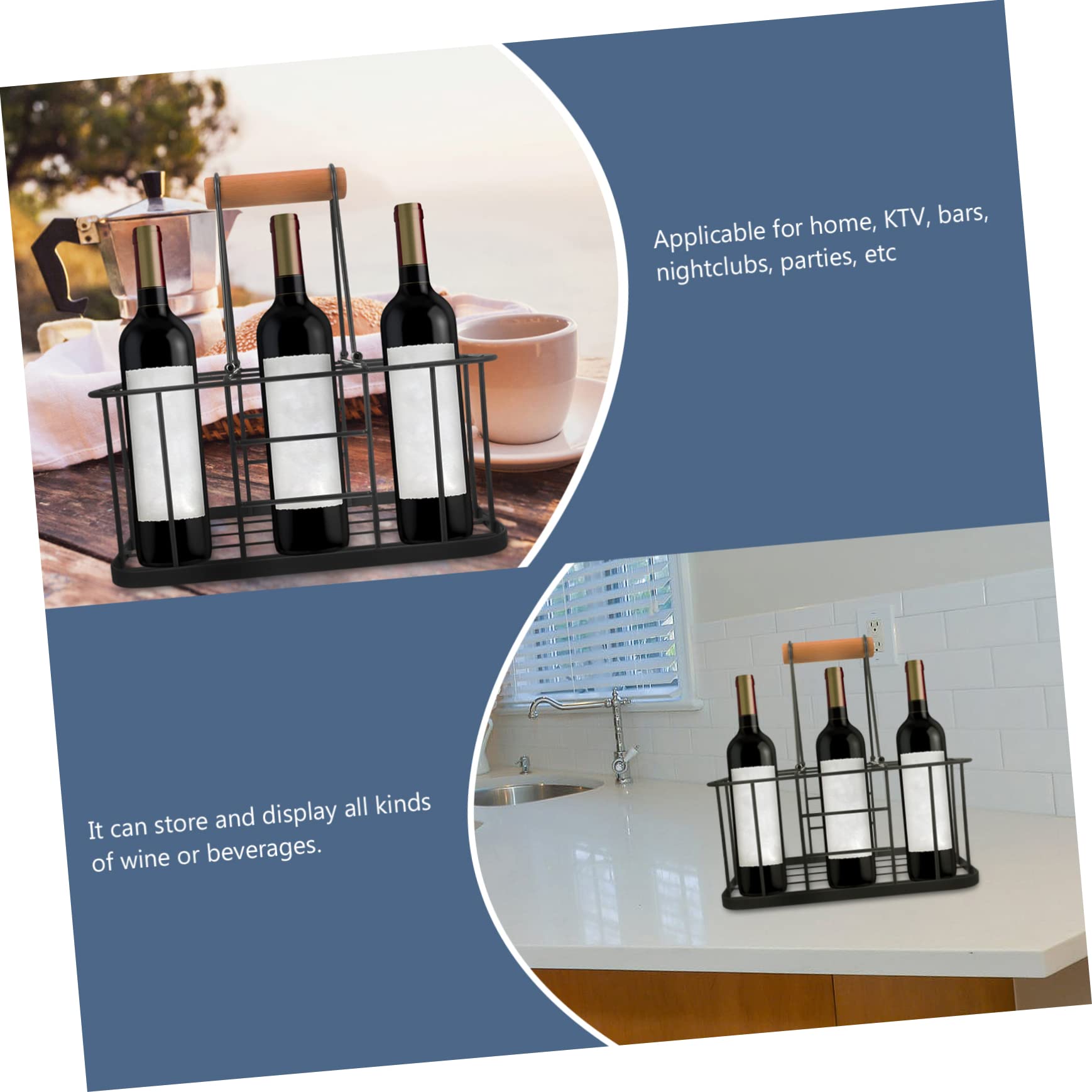 COLLBATH 1 PC Decorative Wine Rack with Hand Held Basket Red Wine Holder for Beverage Storage for Home Bar and Kitchen Organization