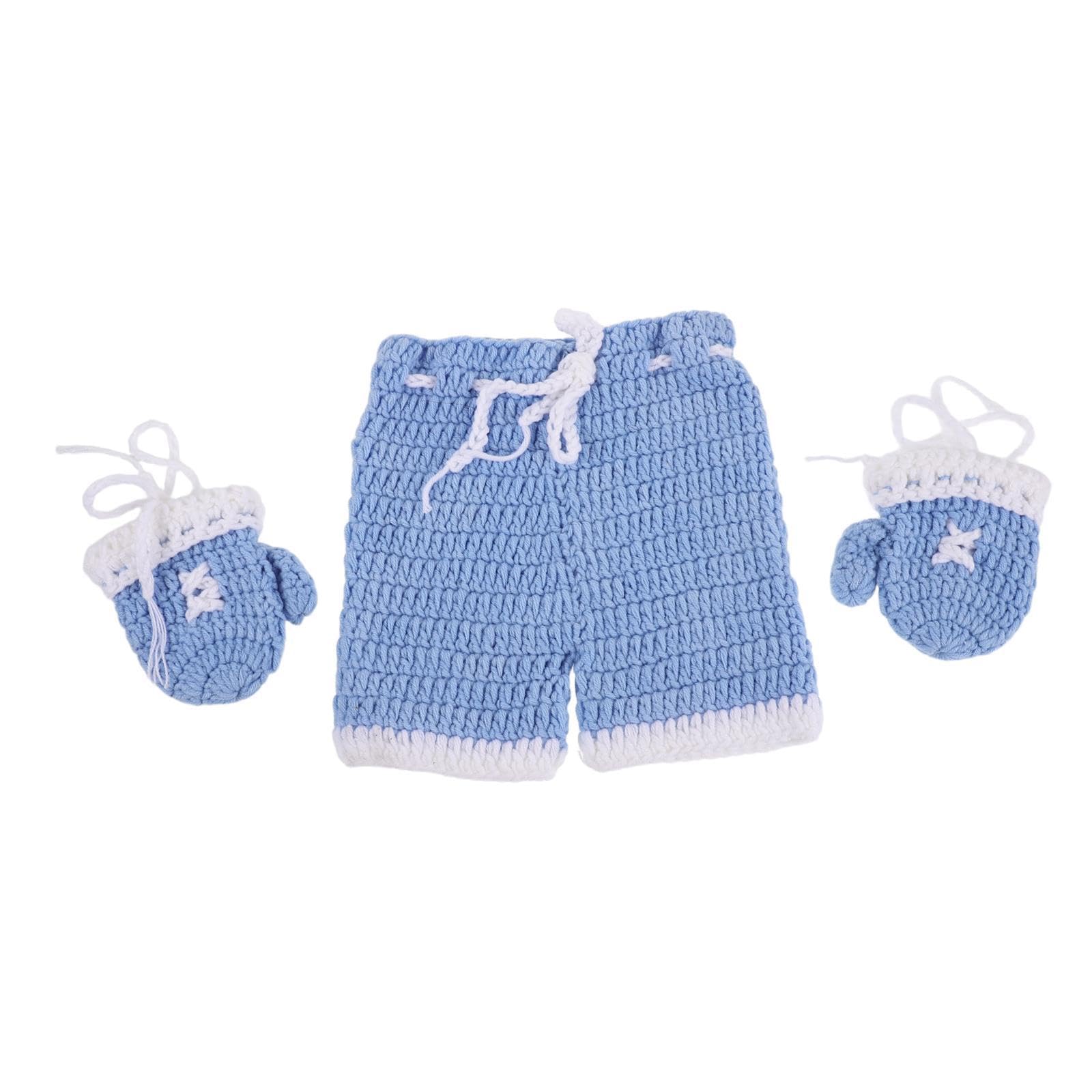Lurrose 1 set di accessori per servizi fotografici per neonati, composto da pantaloni e guanti da boxe lavorati all'uncinetto per neonate, adatti a servizi fotografici da 0 a 3 mesi.