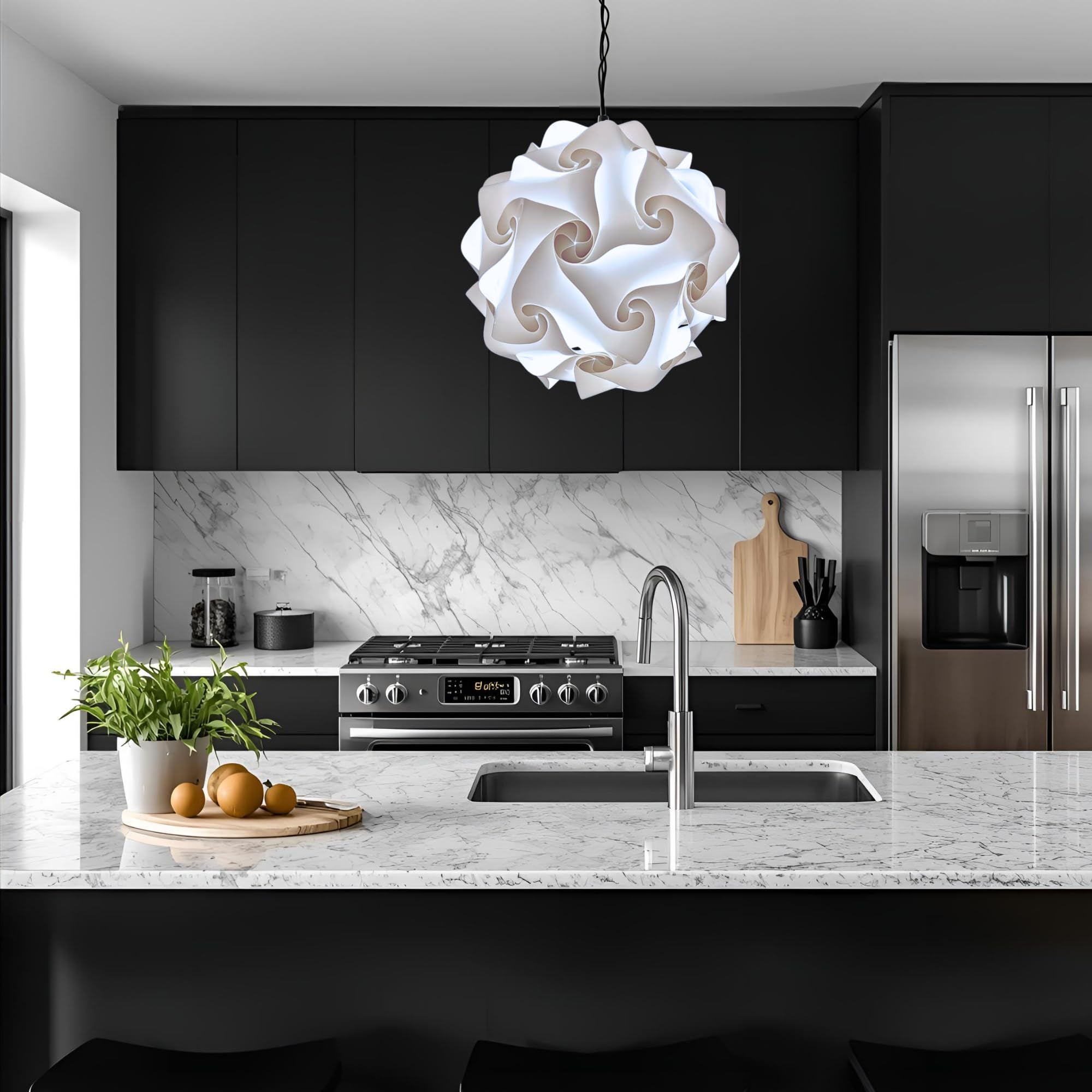 Lampadesign® Lampada a sospensione moderna Camera da letto soggiorno cucina FIOCCO Sfera bianca 50 cm Lampadario moderno elegante Luce sala da pranzo centro tavolo salotto Lampadina led fredda E27