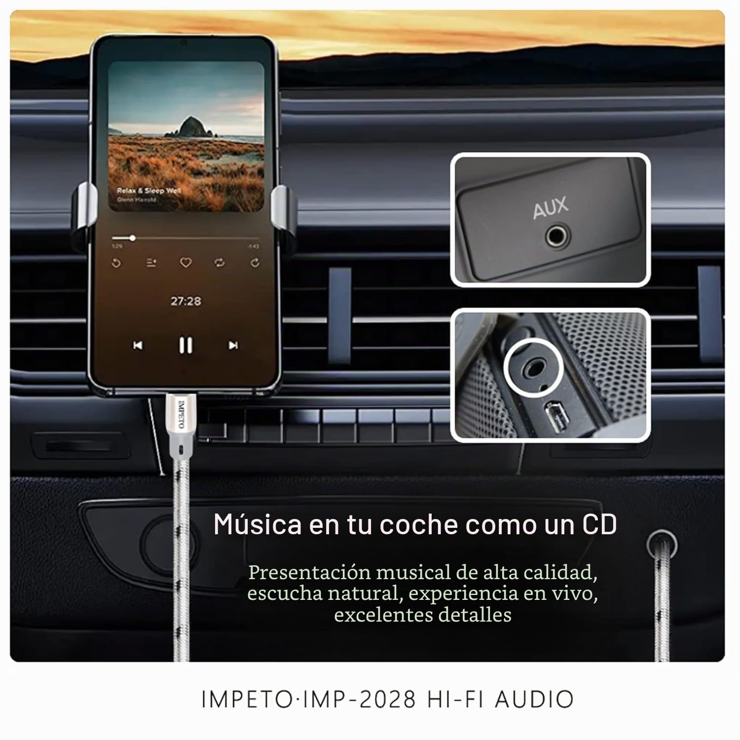 Impeto Cable AUX USB C a Jack, Nylon Trenzado Tipo C a 3,5mm Adaptador de Auricular Audio Coche Estéreo Compatible con iPhone serie 15, Huawei P30/P40/P50/P60-1.0m