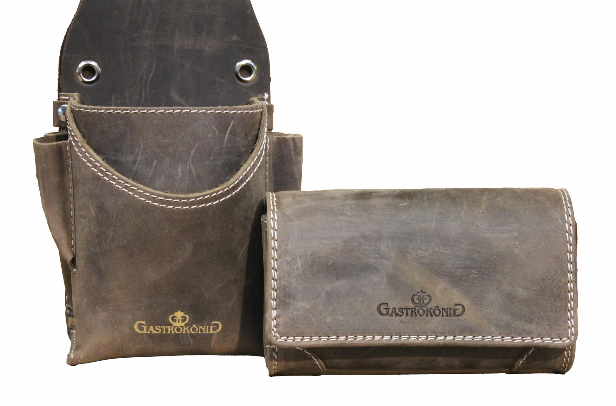 Kellnertaschen-Set, das Original, lebenslanges Gastrokönig-Garantieversprechen, Kellnergeldtasche, Kellner-Portemonnaie, Kellnerbörse aus Leder, hochwertig und robust (Stone)