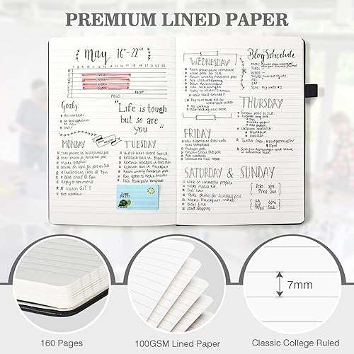 Miniatura 2 de Cuaderno rayado, paquete de 3 cuadernos A5 con rayas universitarias para el trabajo, cuadernos de tapa dura cada uno con 2 bolsillos y bolígrafo,