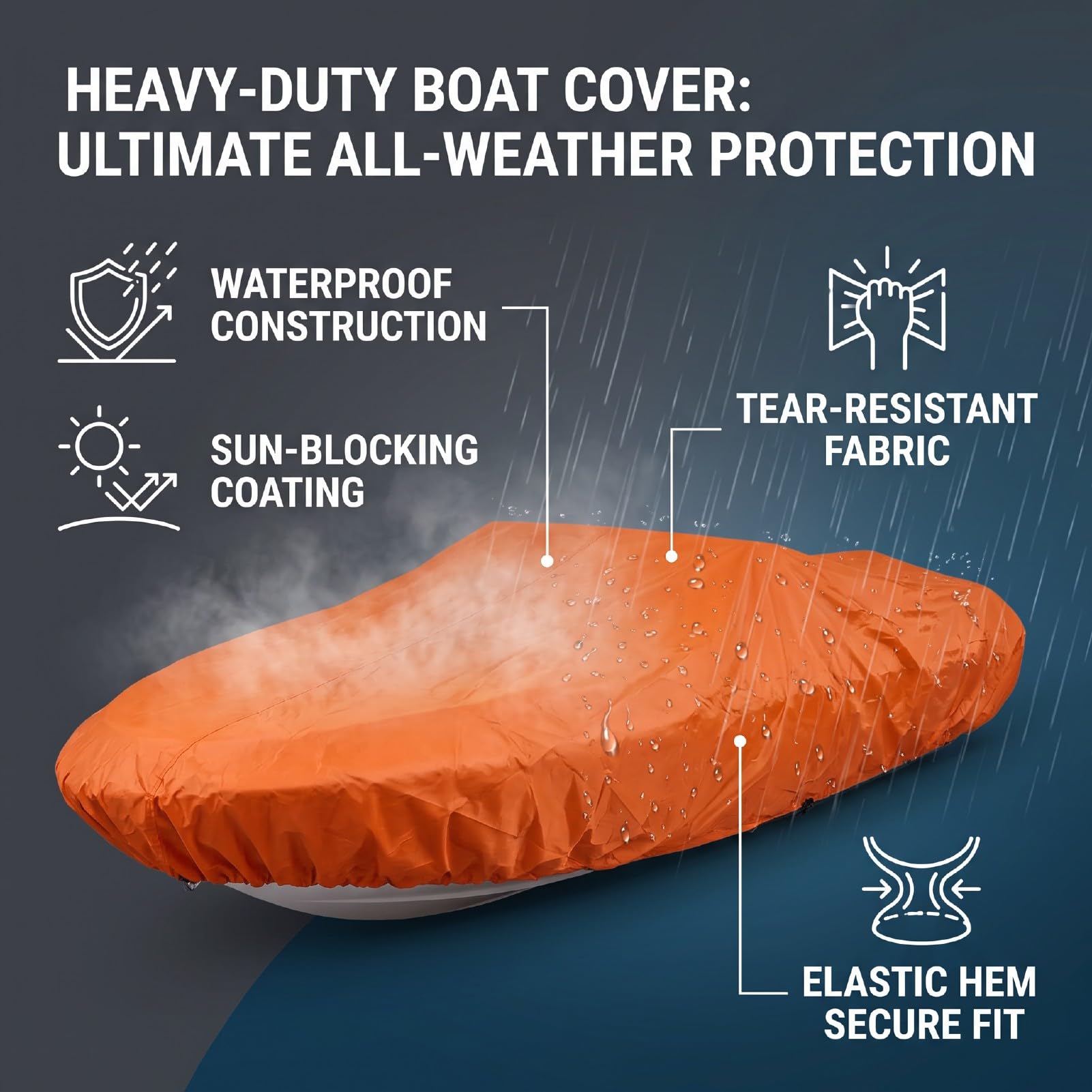 Copertura per Barca Resistente 14-16FT per Barche da Pesca con | Tessuto Oxford 210D, Impermeabile Fino a 200.000 Pa, Resistente Ai Raggi UV, Orlo Elastico con Spalline Regolabili