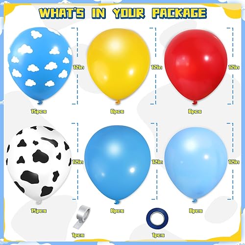 Miniatura 2 de Globos inspirados en juguetes de historia, globos de dibujos animados, decoraciones de fiesta de cumpleaños, estampado de vaca, azul cielo, nube,