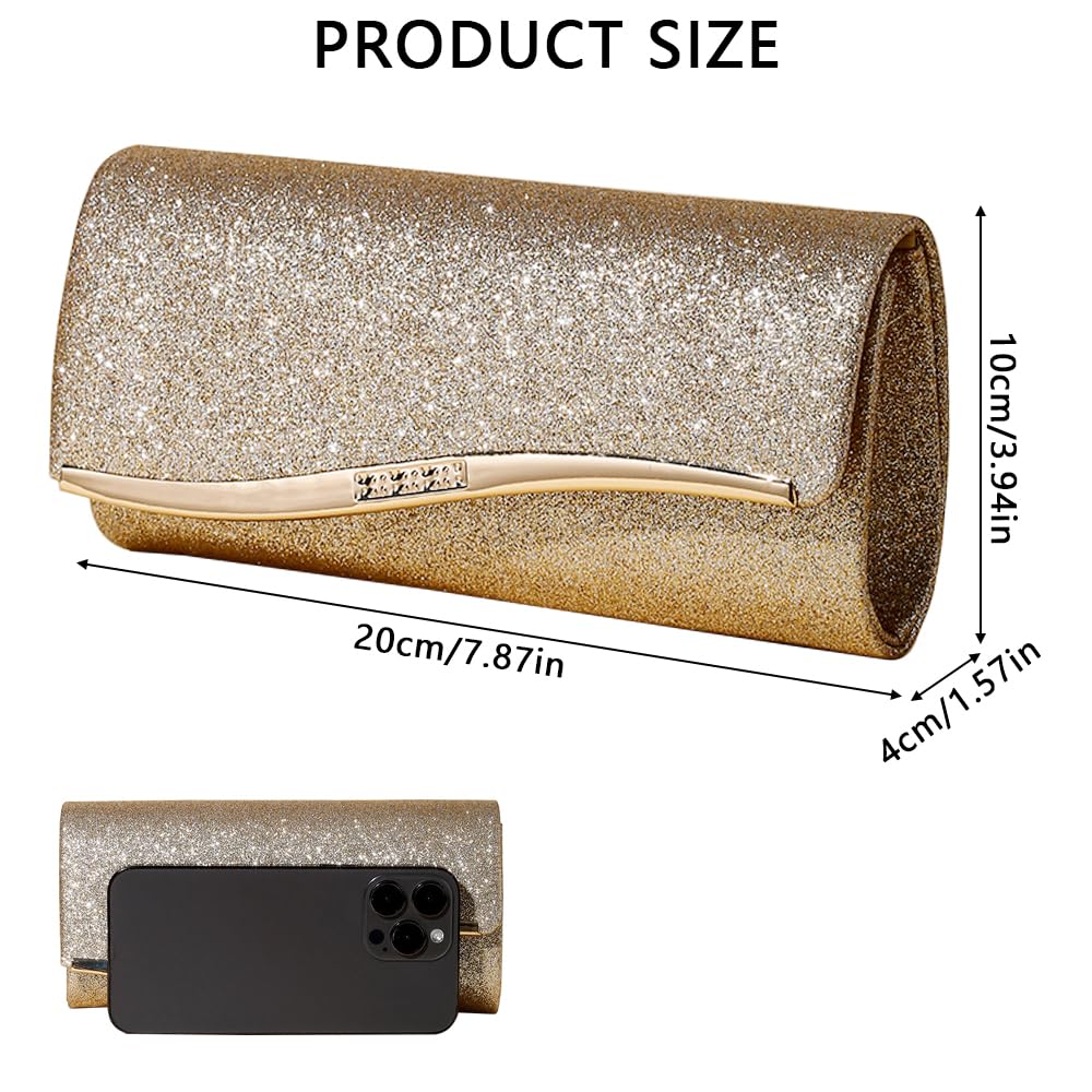 Pochette Donna Glitterato Elegante Busta Clutch Borse da Sera con Catena Staccabile per Eventi Festa Matrimonio(Oro)