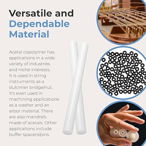 Miniatura 6 de Calvana Paquete de 2 varillas redondas de copolímero de acetal, tolerancia estándar de 1 pulgada de diámetro y 12 pulgadas de longitud, varillas de