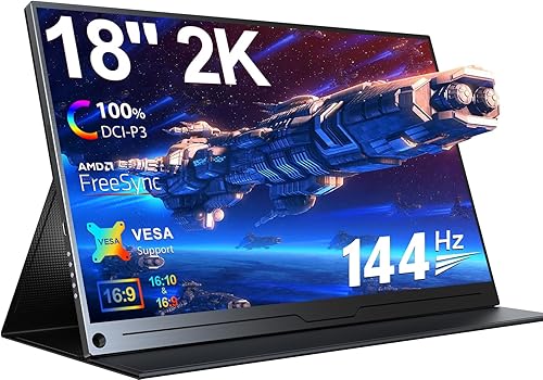 Newsoul Monitor portátil 2K 144Hz 18", 100% DCI-P3 FreeSync HDR 2560x1600 Monitor portátil para juegos con VESA, HDMI USB C mate IPS cuidado ocular