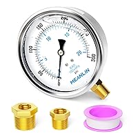 Vista 106 de MEANLIN MEASURE - Manómetro electromecánico de acero inoxidable, relleno de líquido, esfera con cara de 2.5 pulgadas, NPT de 1/4 de pulgada, agua